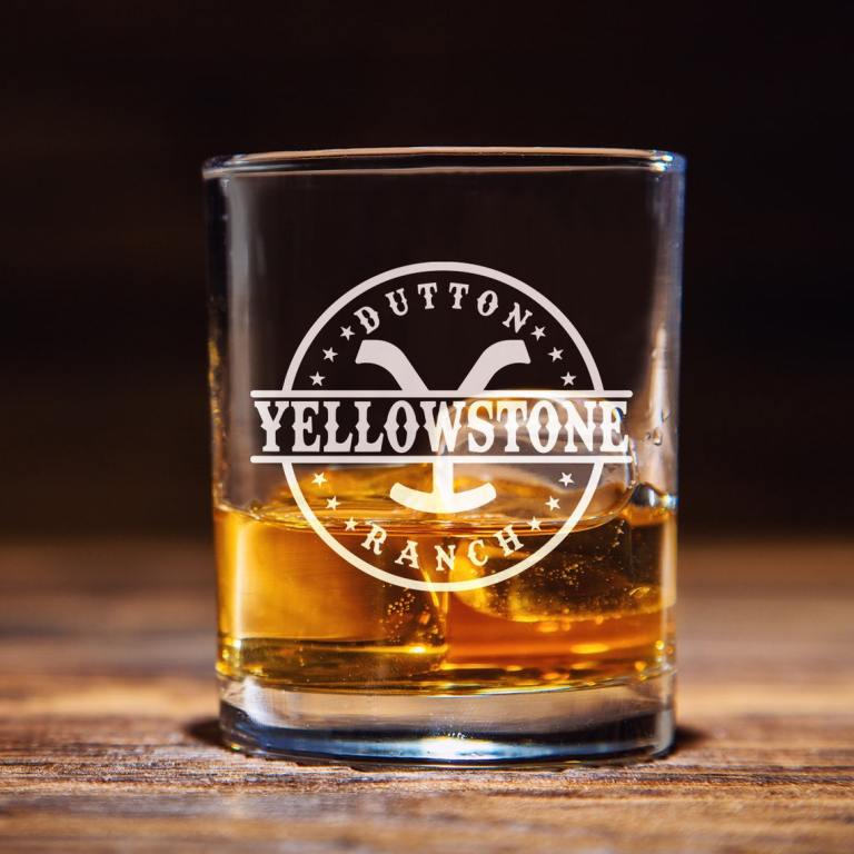 whiskey glass with yellowstone dutton ranch on it