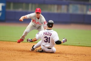 Mike Piazza, one of the best MLB players from Philadelphia, of the New York Mets and Chase Utley of the Philadelphia Phillies