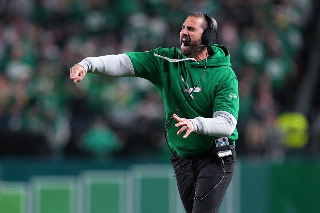 PHILADELPHIA, PENNSYLVANIA - NOVEMBER 03: Head coach Nick Sirianni of the Philadelphia Eagles reacts during the second quarter against the Jacksonville Jaguars at Lincoln Financial Field on November 03, 2024 in Philadelphia, Pennsylvania.