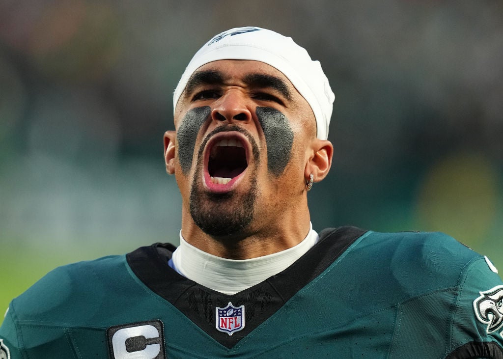 PHILADELPHIA, PENNSYLVANIA - DECEMBER 15: Jalen Hurts #1 of the Philadelphia Eagles reacts before the game against the Pittsburgh Steelers at Lincoln Financial Field on December 15, 2024 in Philadelphia, Pennsylvania. Week 16 Eagles Power Rankings