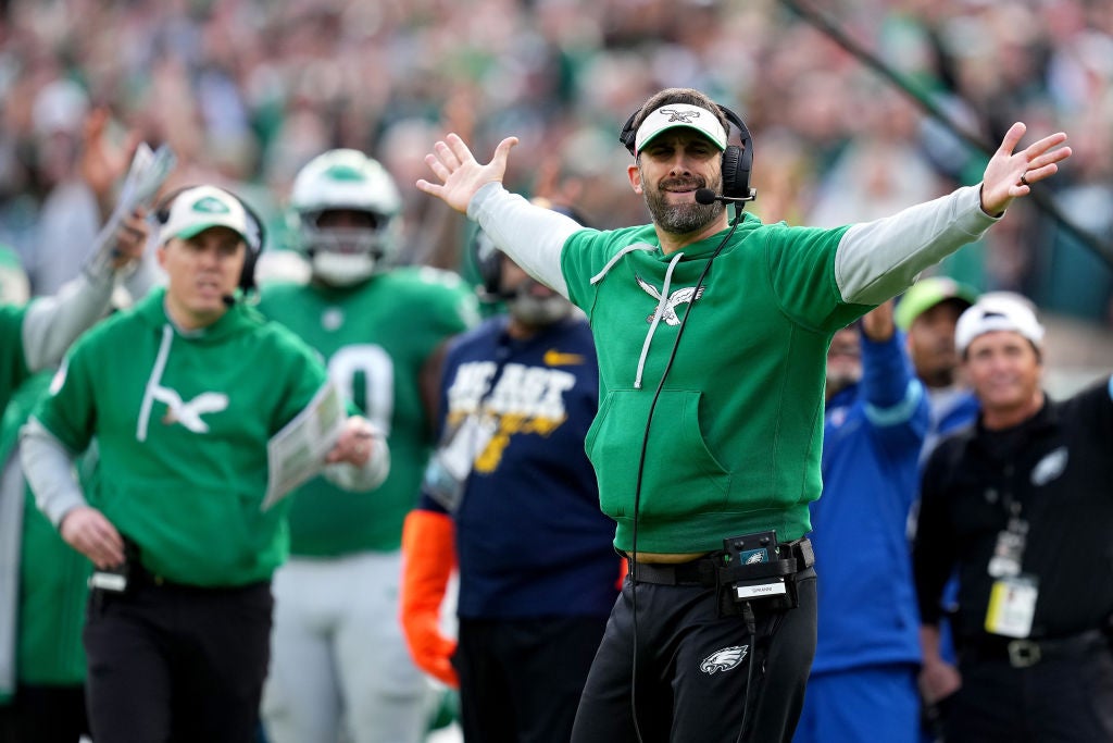 PHILADELPHIA, PENNSYLVANIA - DECEMBER 29: Head coach Nick Sirianni of the Philadelphia Eagles reacts during the second quarter against the Dallas Cowboys at Lincoln Financial Field on December 29, 2024 in Philadelphia, Pennsylvania.