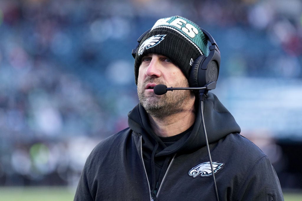 Head coach Nick Sirianni of the Philadelphia Eagles looks on during the fourth quarter of the game against the New York Giants at Lincoln Financial Field on January 05, 2025 in Philadelphia, Pennsylvania.