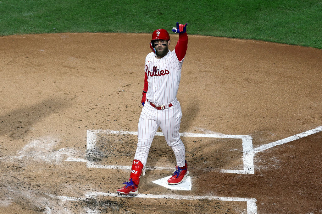 Bryce Harper Philadelphia Phillies Unsigned Hits A Home-Run in Game 5 of The National League Championship Series Photograph