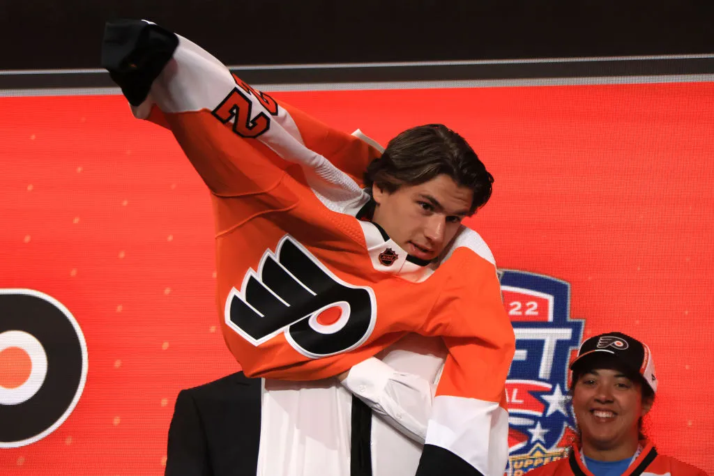 Cutter Gauthier is drafted by the Philadelphia Flyers during Round One of the 2022 Upper Deck NHL Draft at Bell Centre on July 07, 2022 in Montreal, Quebec, Canada. 
