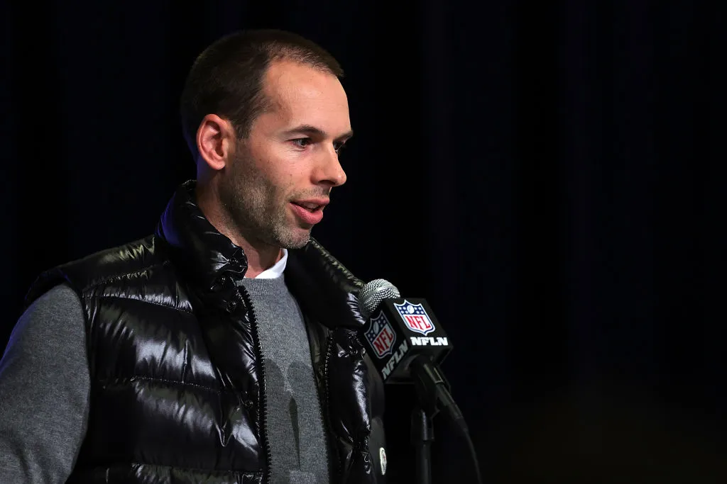 INDIANAPOLIS, INDIANA - FEBRUARY 28: Head coach Jonathan Gannon of the Arizona Cardinals speaks to the media during the NFL Combine at the Indiana Convention Center on February 28, 2023 in Indianapolis, Indiana. 