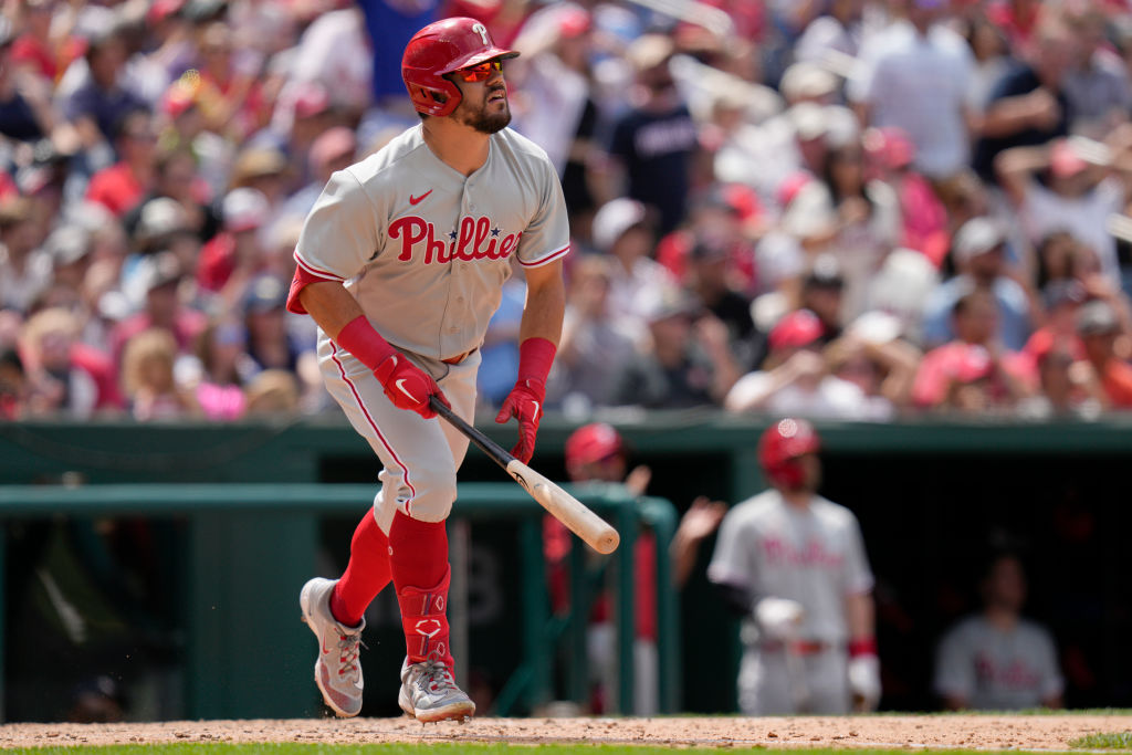 PHILADELPHIA, PA - MAY 21: Nick Castellanos #8 of the Philadelphia Phillies  at bat during the game against the Chicago Cubs at Citizens Bank Park on  May 20, 2023 in Philadelphia, Pennsylvania. (