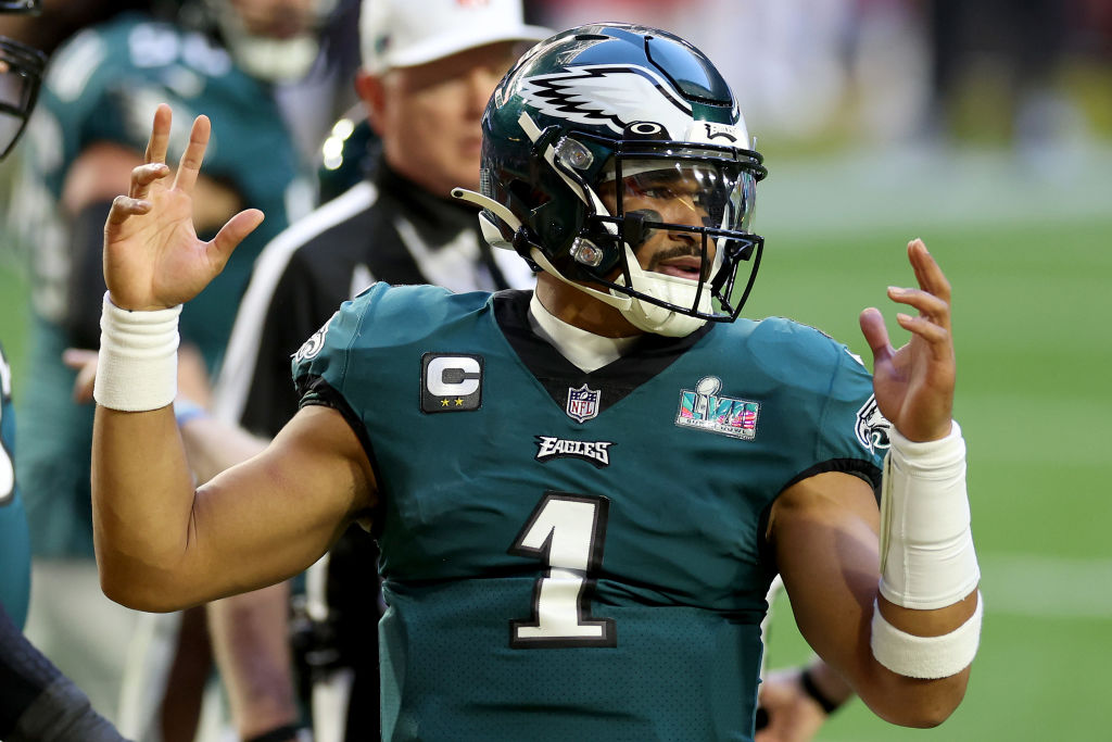 Jalen Hurts of the Philadelphia Eagles celebrates after a touchdown News  Photo - Getty Images