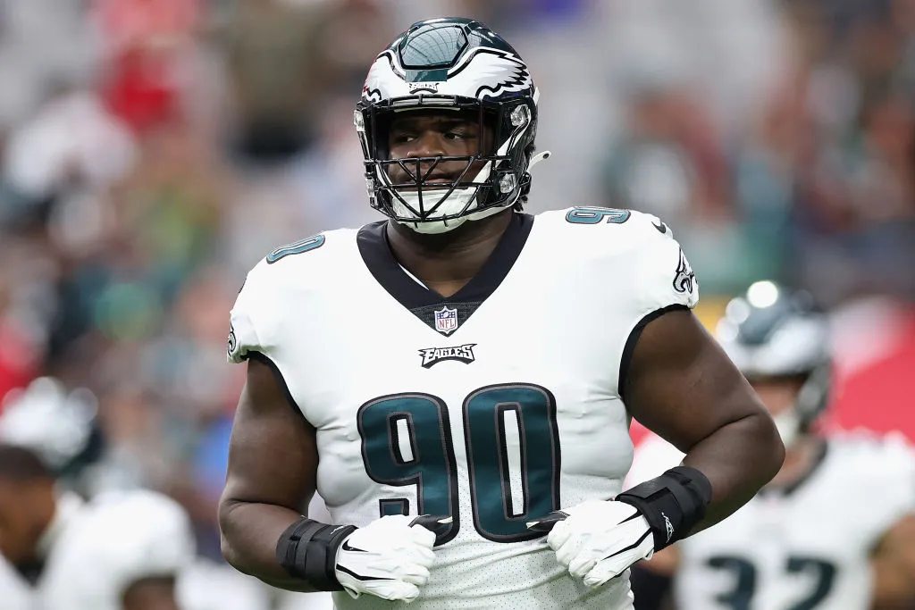 Philadelphia Eagles' Reed Blankenship warms up before an NFL