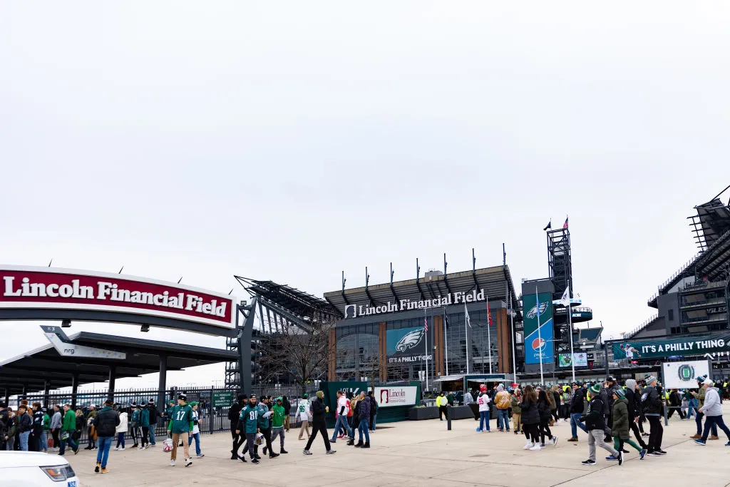 PHILADELPHIA, PA - JANUARY 29: People tailgate before the NFC Championship game between the San Francisco 49ers and Philadelphia Eagles at Lincoln Financial Field on January 29, 2023 in Philadelphia, Pennsylvania.