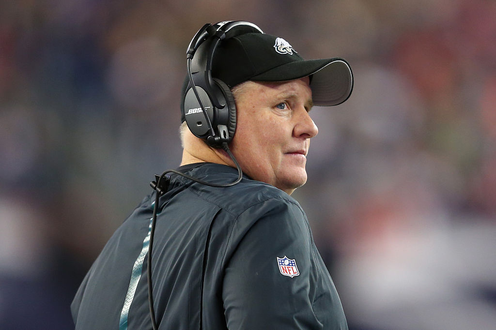 FOXBORO, MA - DECEMBER 06: Head coach Chip Kelly of the Philadelphia Eagles looks on during the game between the New England Patriots and the Philadelphia Eagles at Gillette Stadium on December 6, 2015 in Foxboro, Massachusetts.