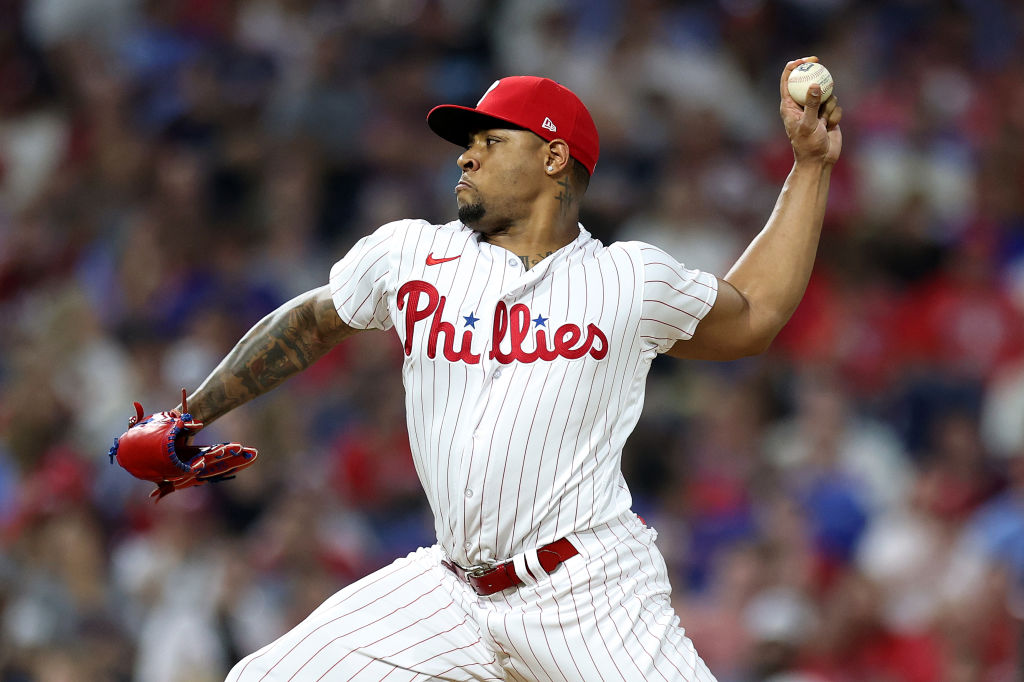 PHILADELPHIA, PENNSYLVANIA - AUGUST 12: Gregory Soto #30 of the Philadelphia Phillies pitches during the seventh inning against the Minnesota Twins at Citizens Bank Park on August 12, 2023 in Philadelphia, Pennsylvania.