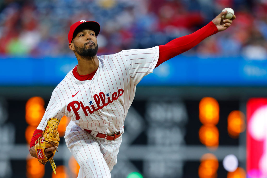 PHILADELPHIA, PENNSYLVANIA - SEPTEMBER 24: Cristopher Sanchez #61 of the Philadelphia Phillies delivers during the first inning against the New York Mets at Citizens Bank Park on September 24, 2023 in Philadelphia, Pennsylvania.