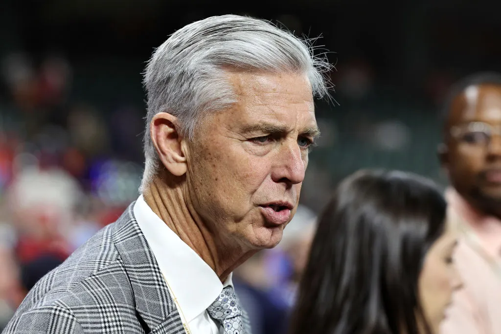 HOUSTON, TEXAS - OCTOBER 29: Philadelphia Phillies President of Baseball Operations Dave Dombrowski looks on before Game Two of the 2022 World Series between the Philadelphia Phillies and the Houston Astros at Minute Maid Park on October 29, 2022 in Houston, Texas.