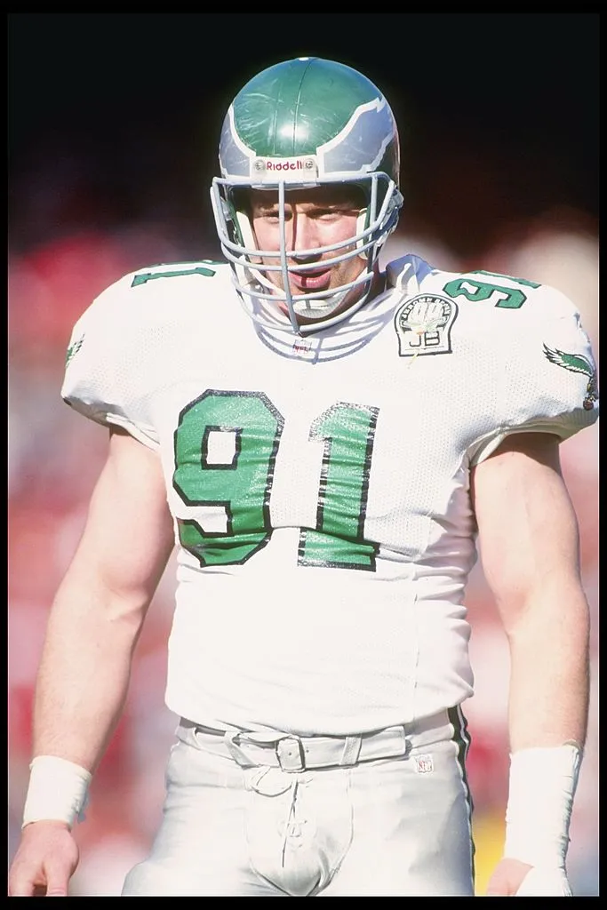 29 Nov 1992:  Defensive lineman Andy Harmon of the Philadelphia Eagles looks on during a game against the San Francisco 49ers at Candlestick Park in San Francisco, California.  The 49ers won the game, 20-14.