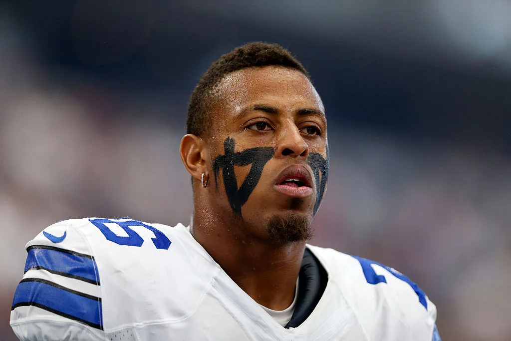 ARLINGTON, TX - OCTOBER 11: Defensive end Greg Hardy #76 of the Dallas Cowboys on the sidelines before a game against the New England Patriots at AT&T Stadium on October 11, 2015 in Arlington, Texas.