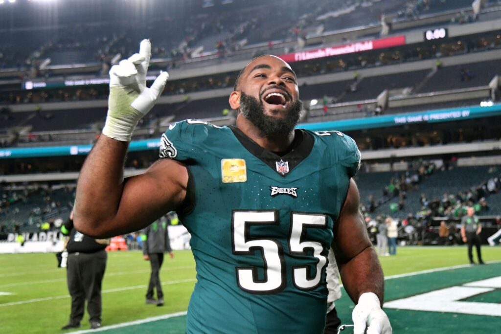 Nov 5, 2023; Philadelphia, Pennsylvania, USA; Philadelphia Eagles defensive end Brandon Graham (55) runs off the field after win against the Dallas Cowboys at Lincoln Financial Field- week 10 power rankings