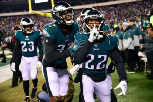 Sidney Jones of the Philadelphia Eagles celebrates against the Dallas Cowboys