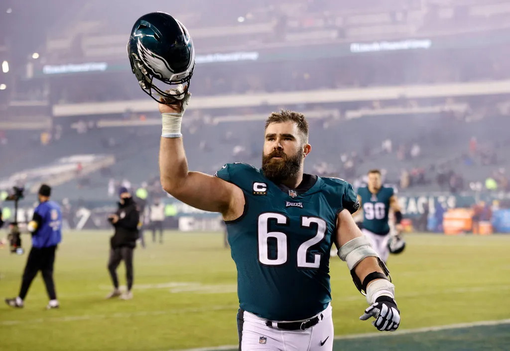 Jason Kelce #62 of the Philadelphia Eagles walks off the field after defeating the Washington Football Team