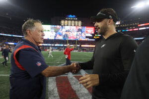Bill Belichick of the New England Patriots and Nick Sirianni of the Philadelphia Eagles