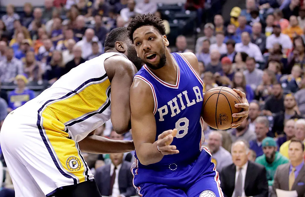 INDIANAPOLIS, IN - NOVEMBER 09: Jahil Okafor #8 of the Philadelphia 76ers dribbles the ball during the game against the Indiana Pacers at Bankers Life Fieldhouse on November 9, 2016 in Indianapolis, Indiana.