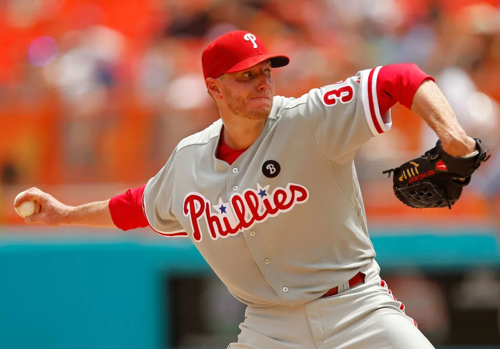 MIAMI GARDENS, FL - SEPTEMBER 04: Roy Halladay #34 of the Philadelphia Phillies pitches during a game against the Florida Marlins at Sun Life Stadium on September 4, 2011 in Miami Gardens, Florida.