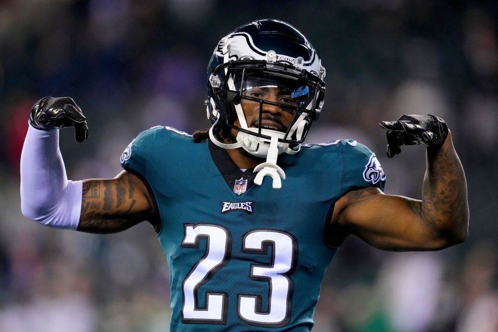 PHILADELPHIA, PENNSYLVANIA - JANUARY 21: C.J. Gardner-Johnson #23 of the Philadelphia Eagles warms up prior to a game against the New York Giants in the NFC Divisional Playoff game at Lincoln Financial Field on January 21, 2023 in Philadelphia, Pennsylvania.