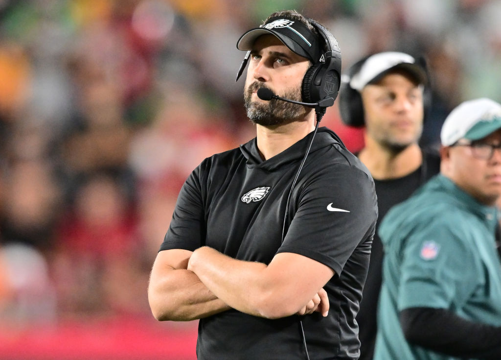 TAMPA, FLORIDA - SEPTEMBER 25: Head coach Nick Sirianni of the Philadelphia Eagles is seen on the sideline during the second quarter against the Tampa Bay Buccaneers at Raymond James Stadium on September 25, 2023 in Tampa, Florida. Eagles offense
