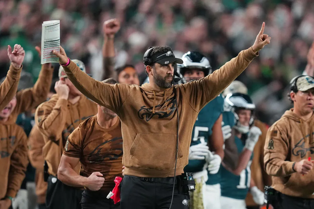 PHILADELPHIA, PENNSYLVANIA - NOVEMBER 05: Head coach Nick Sirianni of the Philadelphia Eagles reacts in the game against the Dallas Cowboys in the game against the Dallas Cowboys at Lincoln Financial Field on November 05, 2023 in Philadelphia, Pennsylvania.