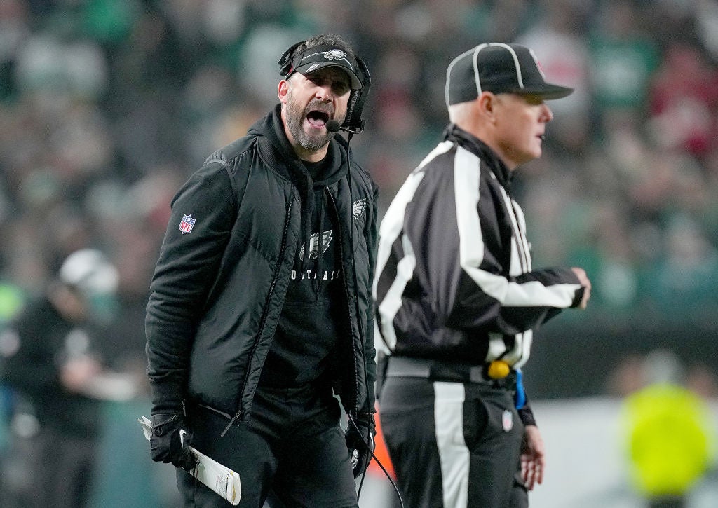 PHILADELPHIA, PENNSYLVANIA - DECEMBER 03: Head coach Nick Sirianni of the Philadelphia Eagles reacts after a play during the second quarter in the game against the San Francisco 49ers at Lincoln Financial Field on December 03, 2023 in Philadelphia, Pennsylvania.