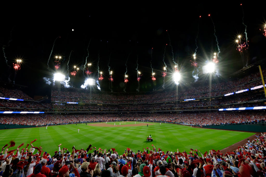 Philadelphia Phillies fans cheer as the team takes the field before Game Seven of the Championship Series before the game against the Arizona Diamondbacks at Citizens Bank Park on October 24, 2023 in Philadelphia, Pennsylvania.