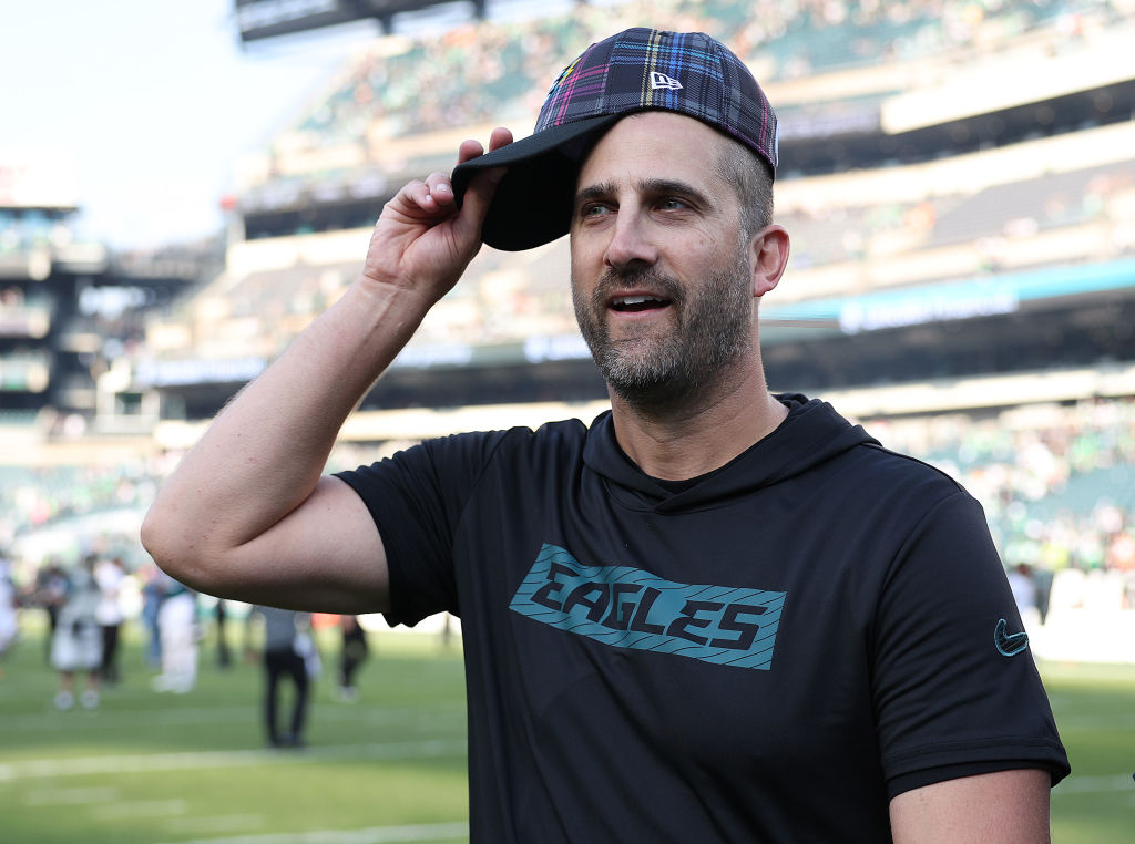 PHILADELPHIA, PENNSYLVANIA - OCTOBER 13: Head coach Nick Sirianni of the Philadelphia Eagles looks on after their 20-16 win over the Cleveland Browns at Lincoln Financial Field on October 13, 2024 in Philadelphia, Pennsylvania.